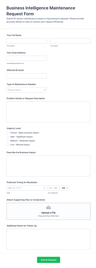 Business Intelligence Maintenance Request Form Template