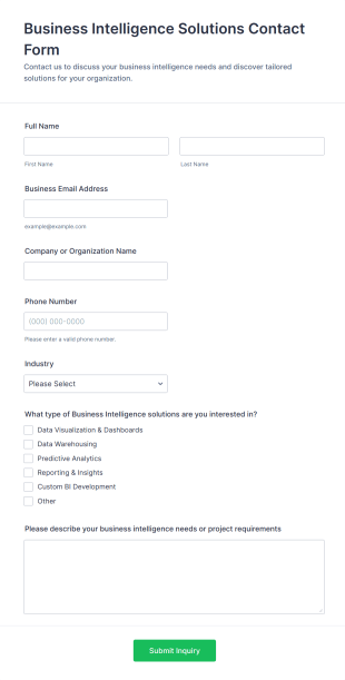 Business Intelligence Solutions Contact Form Template