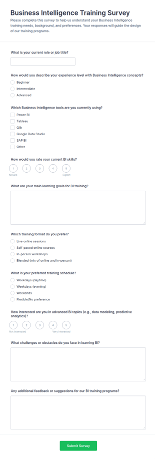 Business Intelligence Training Survey Form Template