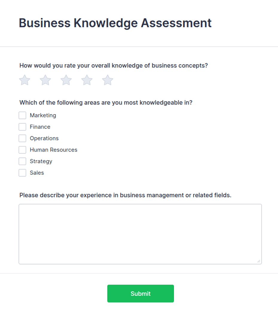 Business Knowledge Assessment Form Template | Jotform