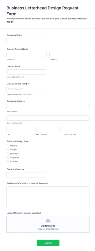 Business Letterhead Design Request Form Template