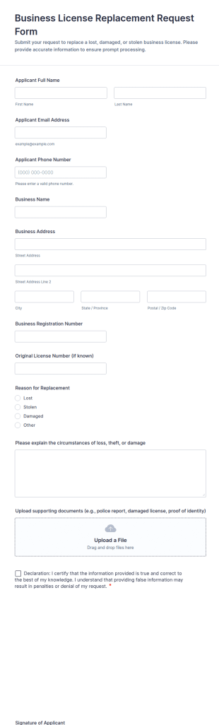 Business License Replacement Request Form Template