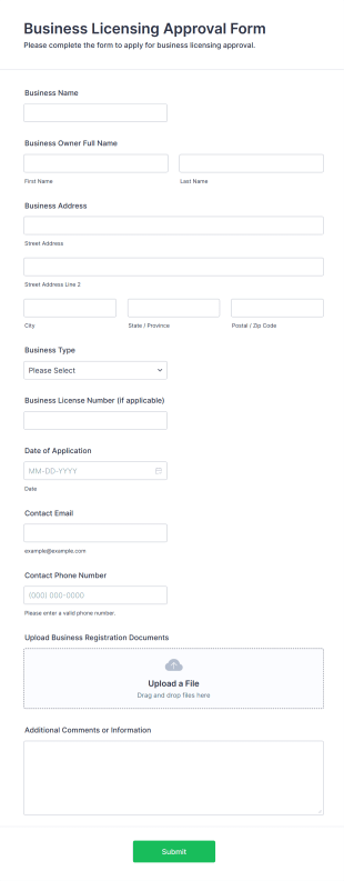 Business Licensing Approval Form Form Template