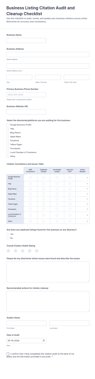 Business Listing Citation Audit And Cleanup Checklist Form Template