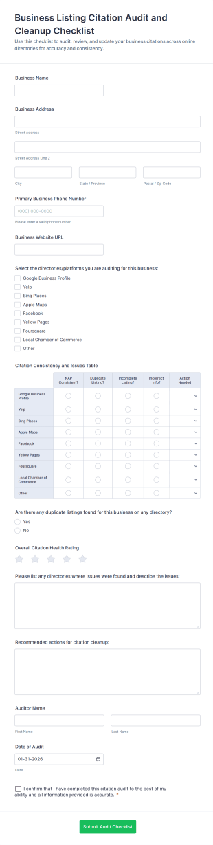 Business Listing Citation Audit And Cleanup Checklist Form Template