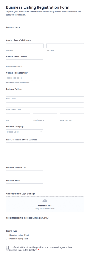 Business Listing Registration Form Template