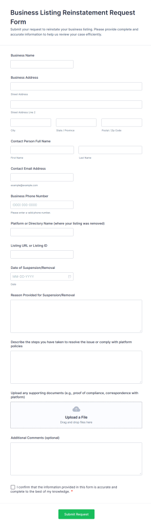 Business Listing Reinstatement Request Form Template