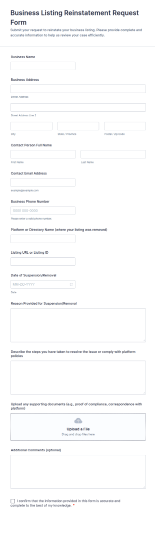 Business Listing Reinstatement Request Form Template