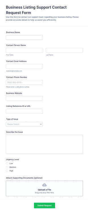 Business Listing Support Contact Request Form Template