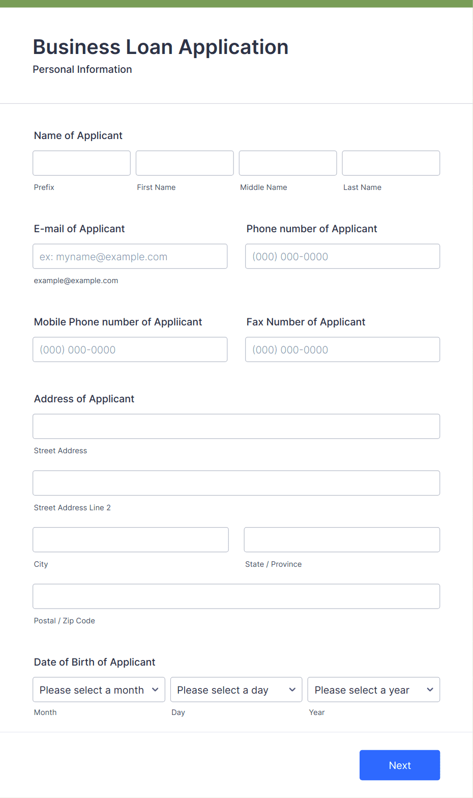 Business Loan Application Form Template | Jotform