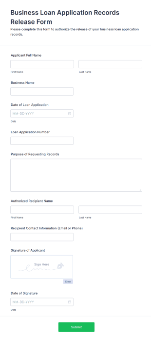 Business Loan Application Records Release Form Template