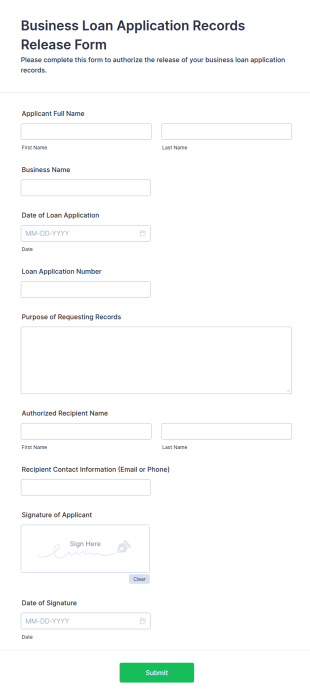Business Loan Application Records Release Form Template