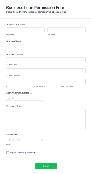 Business Loan Permission Form Form Template