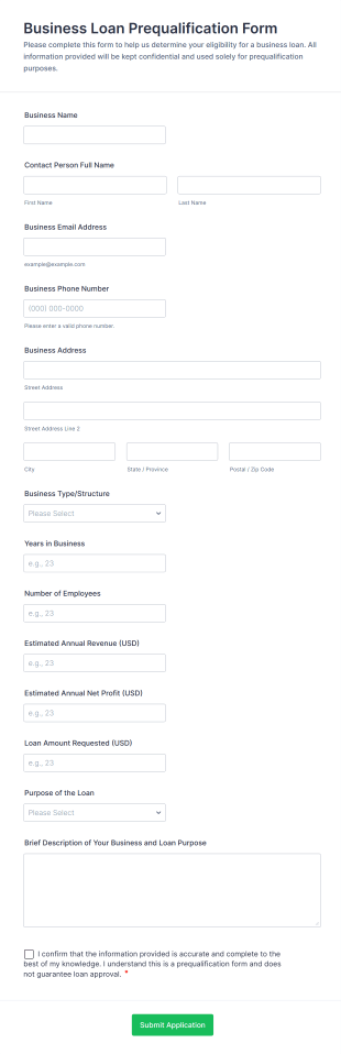 Business Loan Prequalification Form Template