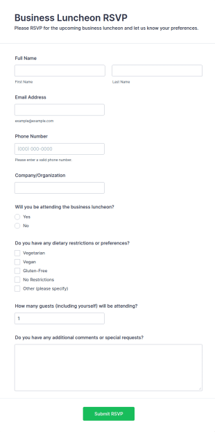 Business Luncheon RSVP Form Template