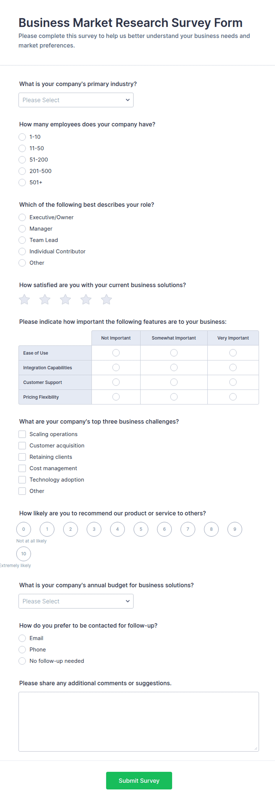 Business Market Research Survey Form Template | Jotform