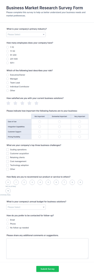 Business Market Research Survey Form Template