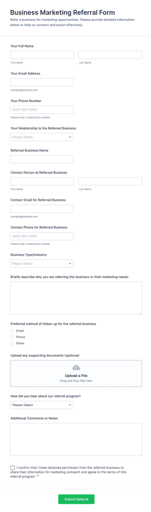 Business Marketing Referral Form Template