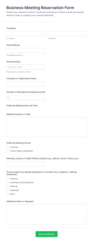 Business Meeting Reservation Form Template