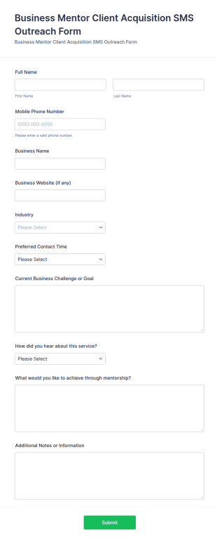 Business Mentor Client Acquisition SMS Outreach Form Template