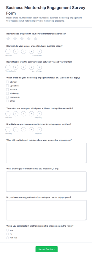 Business Mentorship Engagement Survey Form Template