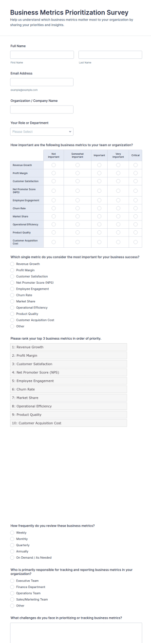 Business Metrics Prioritization Survey Form Template