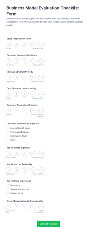 Business Model Evaluation Checklist Form Template