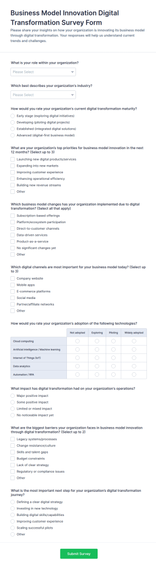 Business Model Innovation Digital Transformation Survey Form Template