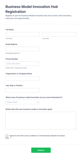 Business Model Innovation Hub Registration Form Template