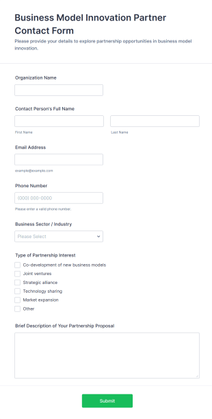 Business Model Innovation Partner Contact Form Template