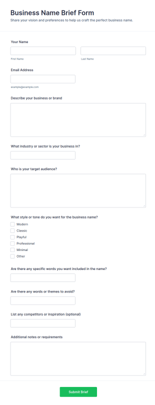 Business Name Brief Form Template