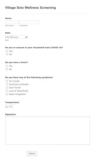 [business Name] Wellness Screening Form Template