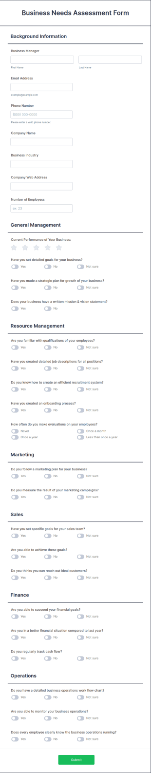 Business Needs Assessment Form Template