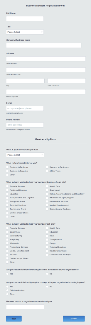 Business Network Registration Form Template