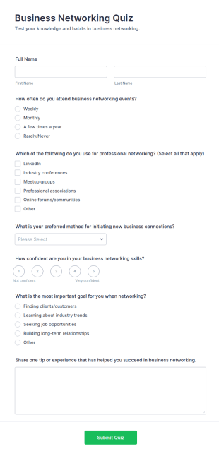 Business Networking Quiz Form Template