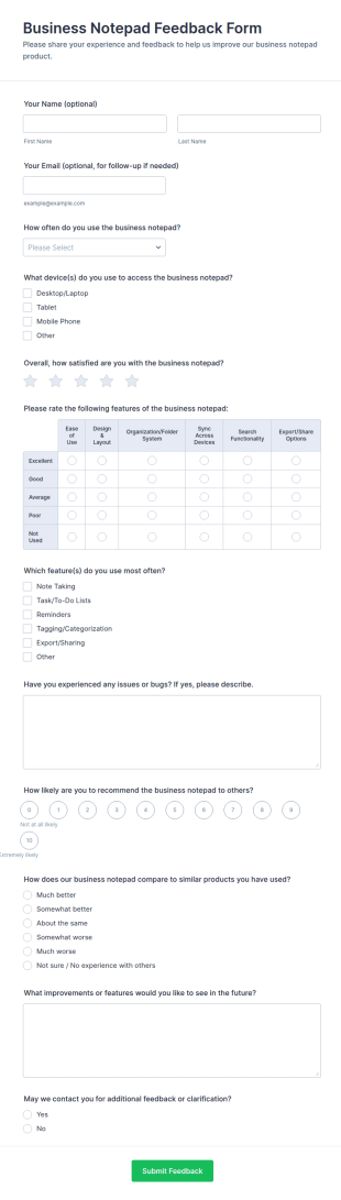 Business Notepad Feedback Form Template