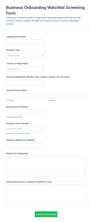Business Onboarding Watchlist Screening Form Template