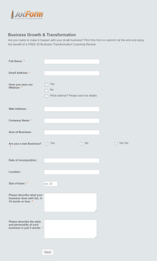 Business Online Questionnaire Form Template