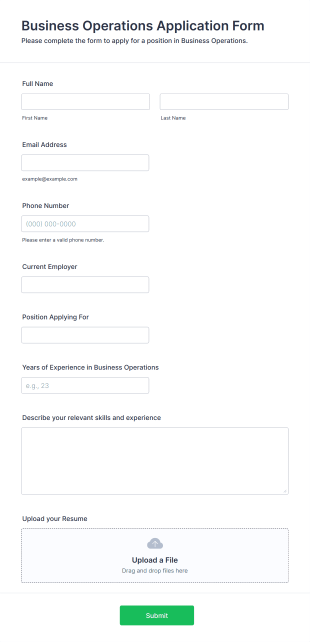 Business Operations Application Form Form Template