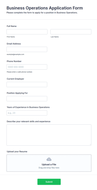 Business Operations Application Form Template