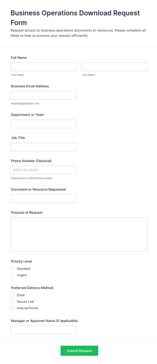 Business Operations Download Request Form Template