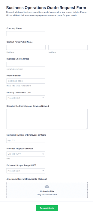 Business Operations Quote Request Form Template