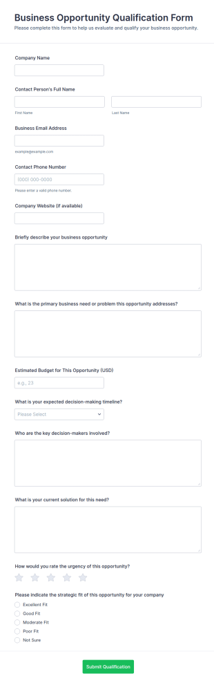 Business Opportunity Qualification Form Template