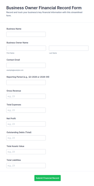 Business Owner Financial Record Form Template