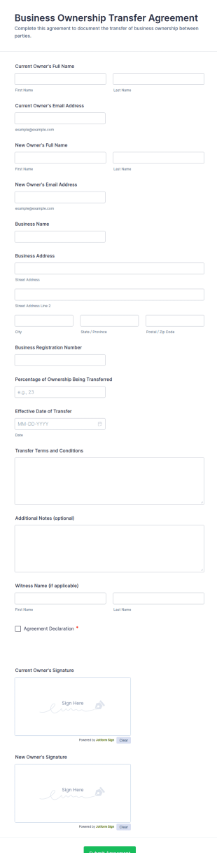 Business Ownership Transfer Agreement Contract Form Template