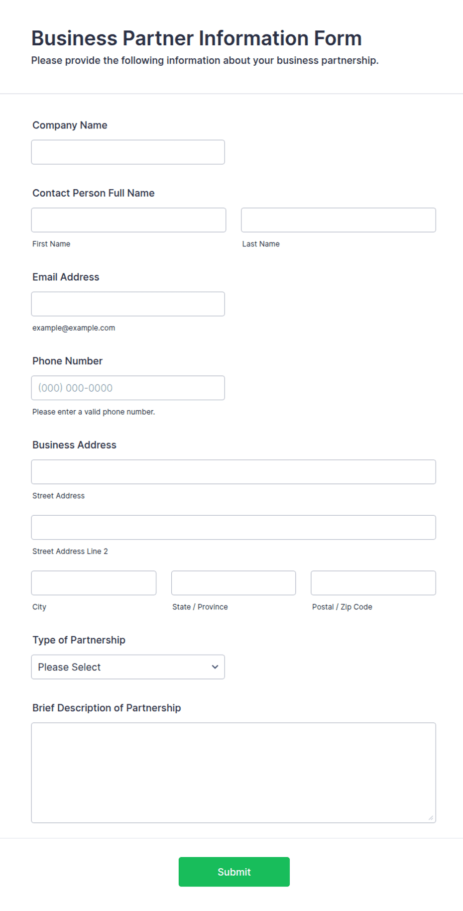 Business Partner Information Form Template | Jotform