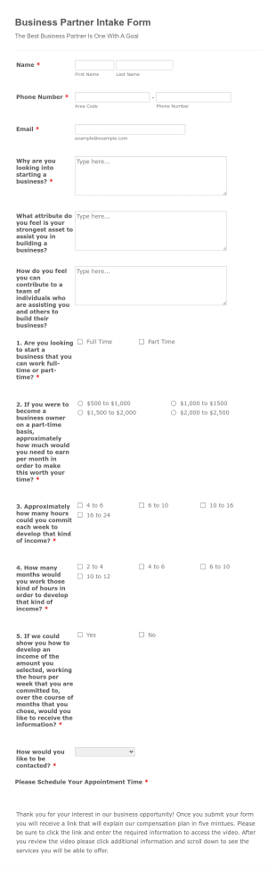 Business Partner Intake Form Template