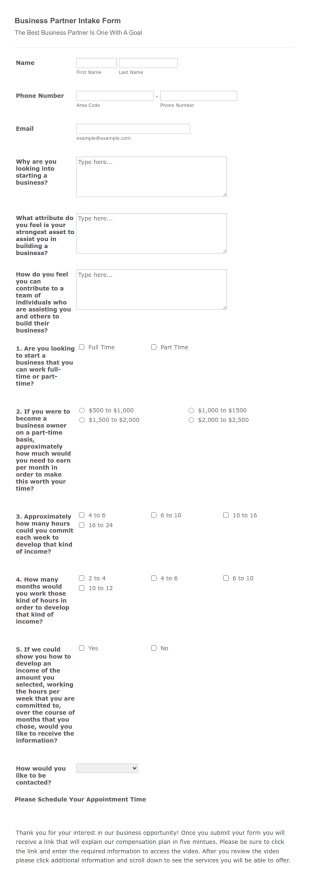 Business Partner Intake Form Template