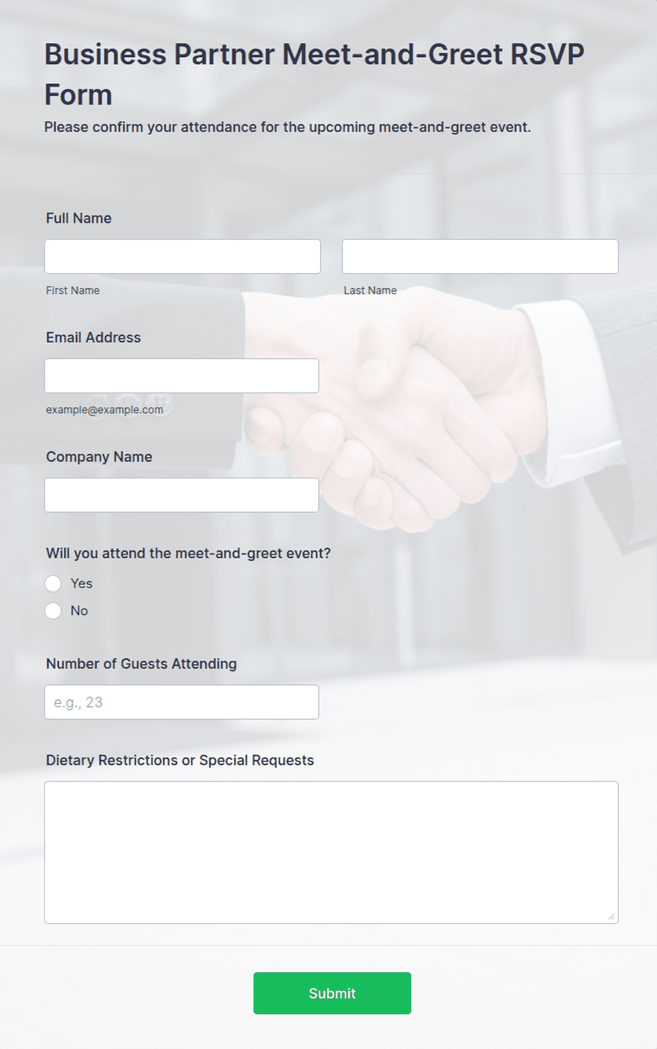 Business Partner Meet-and-Greet RSVP Form Template | Jotform