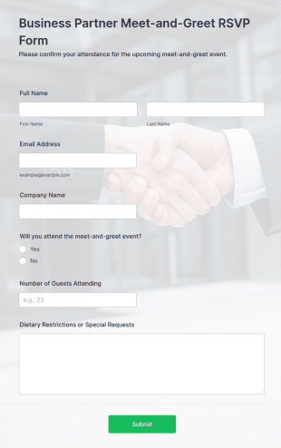 Business Partner Meet And Greet RSVP Form Template